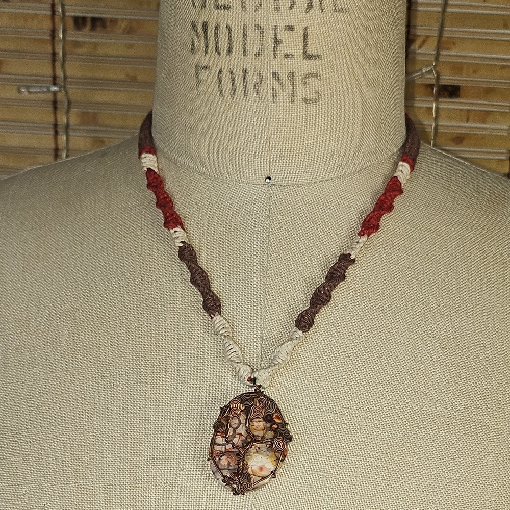 Tree Of Life Wire Jasper Hemp Woven Necklace